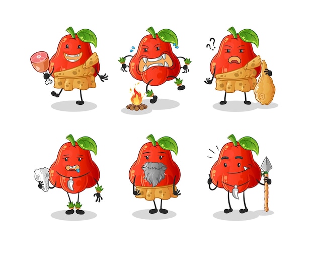 Water apple primitive man group character mascot vector