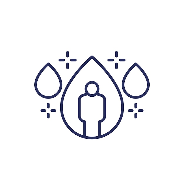 Water balance line icon man and water drop