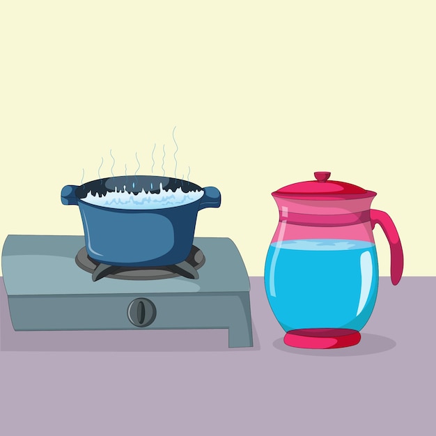 Water Boiling on Gas Stove Graphic Vector Illustration