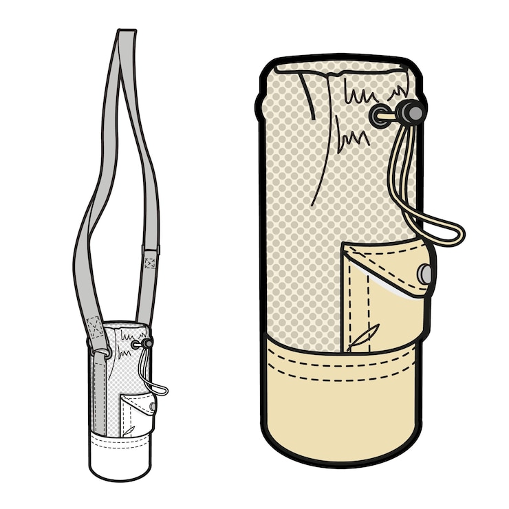Vector water bottle carrier with strap technical drawing vector template