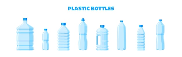 Bottiglia d'acqua. vettore di bottiglia di plastica. insieme dell'acqua.