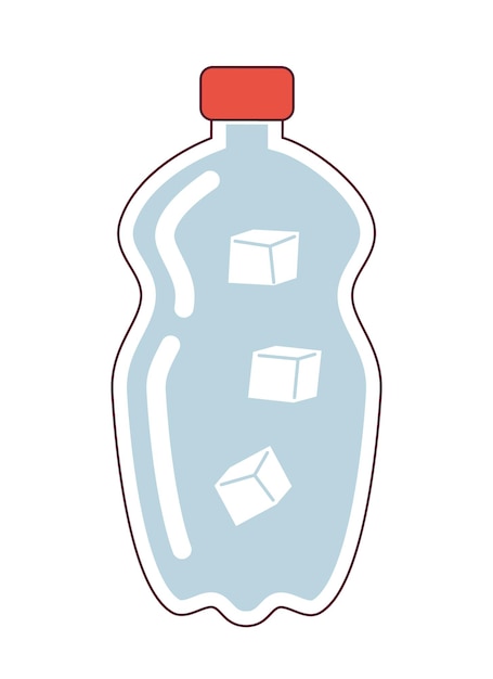 Бутылка с водой с кубиками льда полуплоский цветной векторный объект Минеральная вода для летнего освежения Редактируемый значок мультфильма на белом фоне Простая точечная иллюстрация для веб-графического дизайна