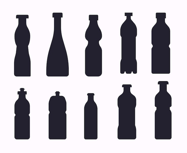 Vector water bottles silhouette and black silhouette