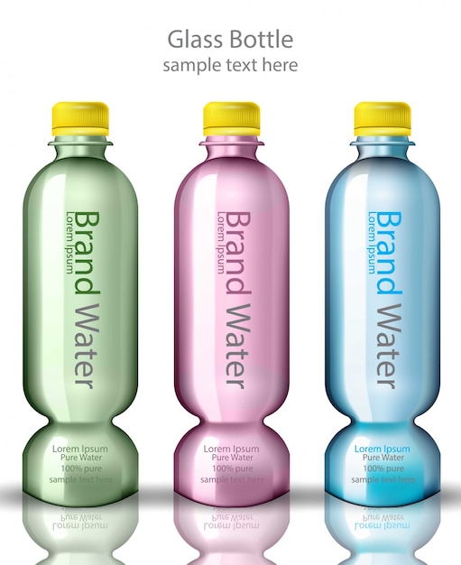 Water bottles vector realistic design. product packaging mock up illustration