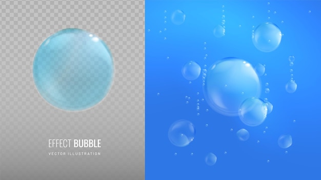 Water bubbles on transparent background vector illustration A set of air bubbles