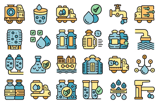 Water carrier icons set vector flat