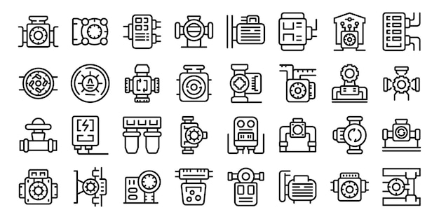 Water circulation pump icons set outline vector Treatment station Plant tank