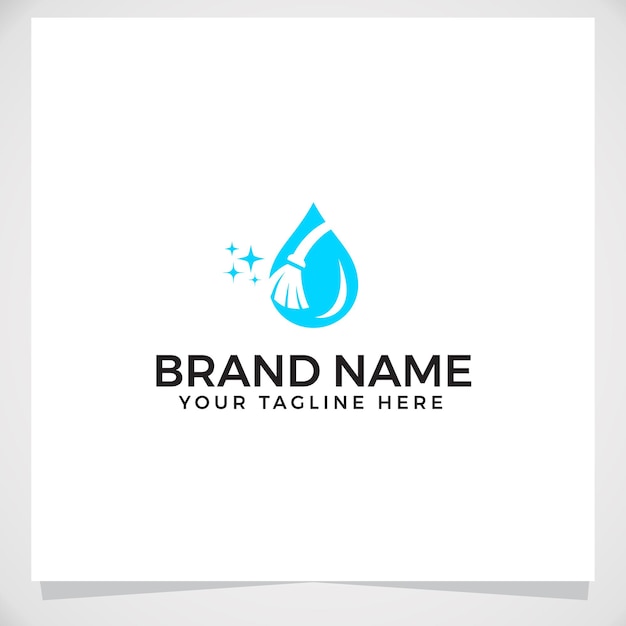 Water cleaning logo with broom