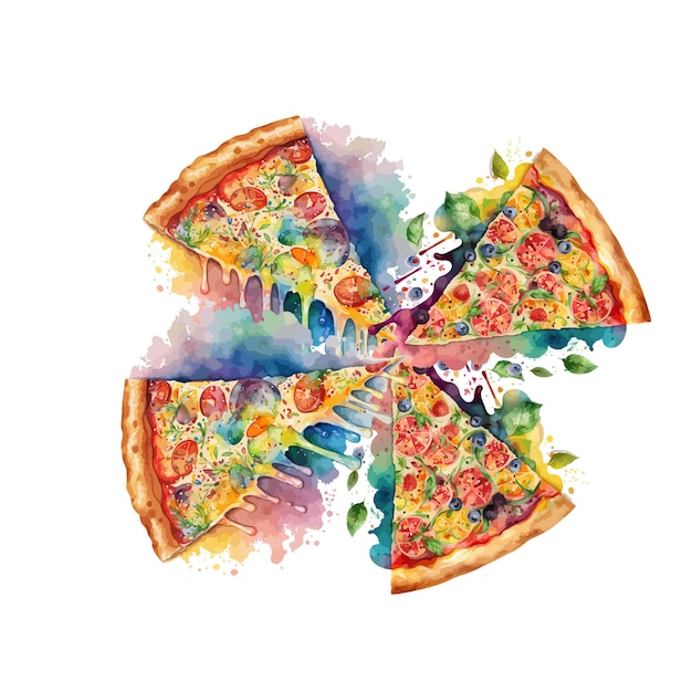 Water color colorful pizza vector