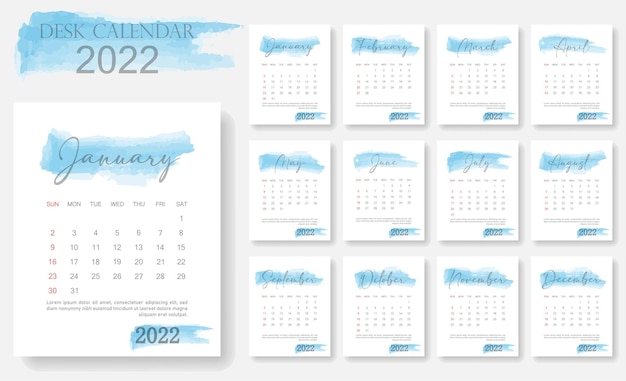 Water color desk calendar 2022