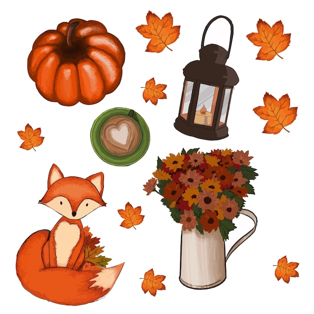 Vector water color doodle of autumn season