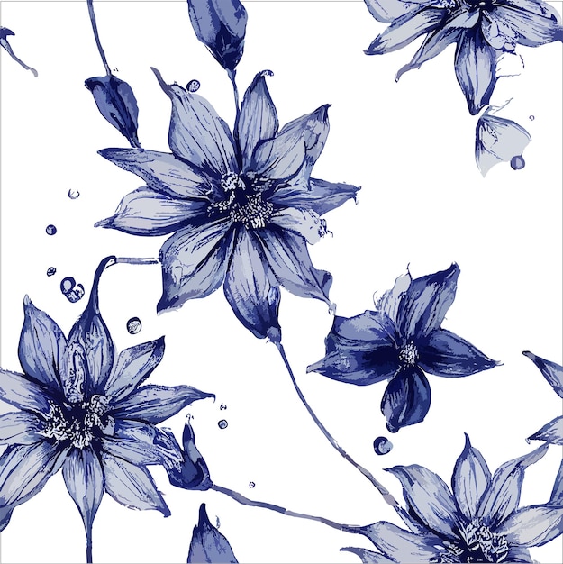 water color flower blue navy blue color pattern vector