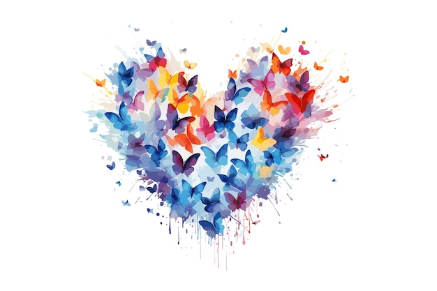 Water color heart shape flower with butterflay