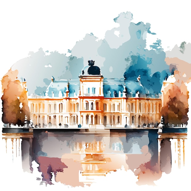 Vector water color landmarks illustration or luxury palace illustration