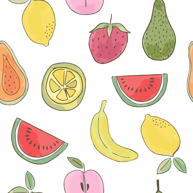 Water color summer fruit seamless pattern