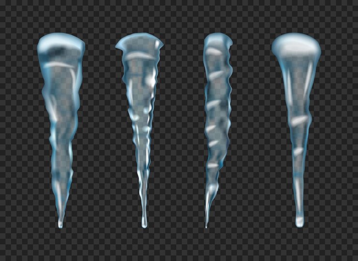 Vector water crystals ice spikes or icicles collection