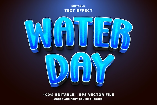 Vector water day 3d editable text effect