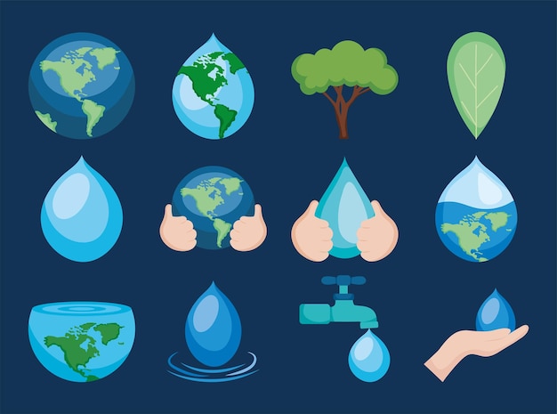 Water day icons set