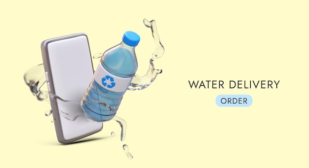 Water delivery Realistic plastic bottle smartphone splash of transparent liquid