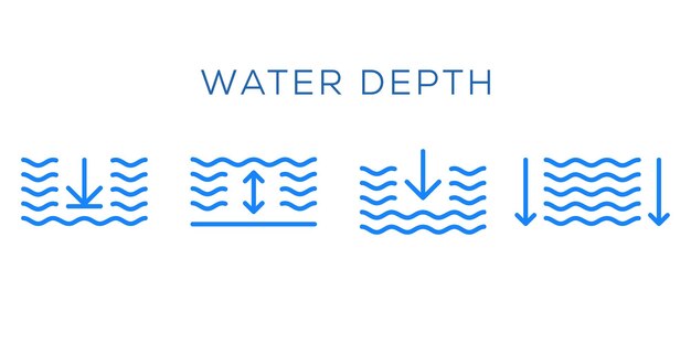 Water depth icon with arrows and water depth line outline icon vector illustration