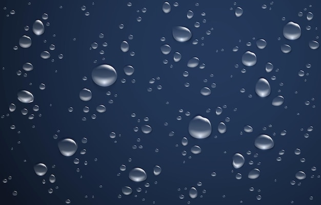 Water drop background realistic wet rainy window with round drips sprinkled dew on glass mockup smooth surface with droplets chaotic clean aqua splashes vector raindrop texture