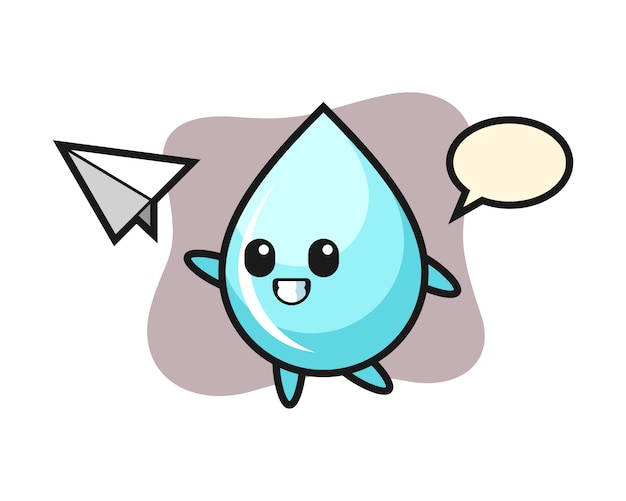 Vector water drop cartoon character throwing paper airplane, cute style design for t shirt