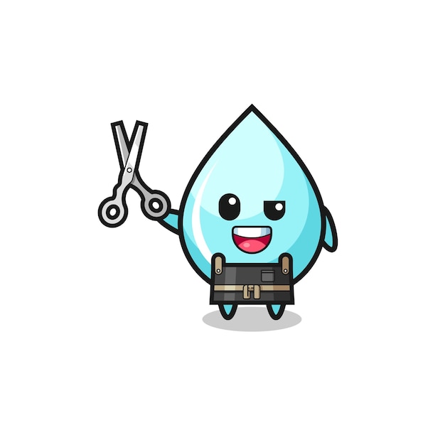 Water drop character as barbershop mascot , cute design