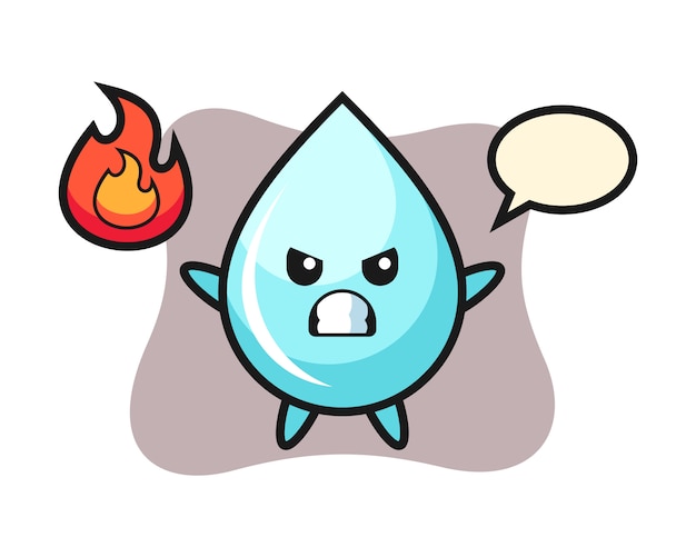 Water drop character cartoon with angry gesture, cute style design for t shirt
