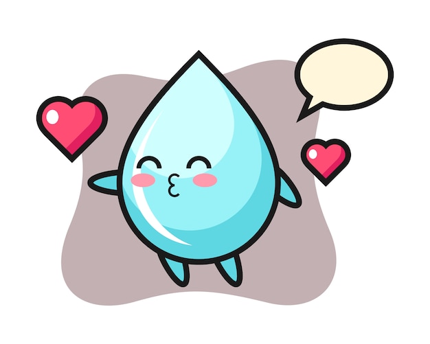 Vettore cartone animato di carattere goccia d'acqua con gesto bacio, design in stile carino per t-shirt