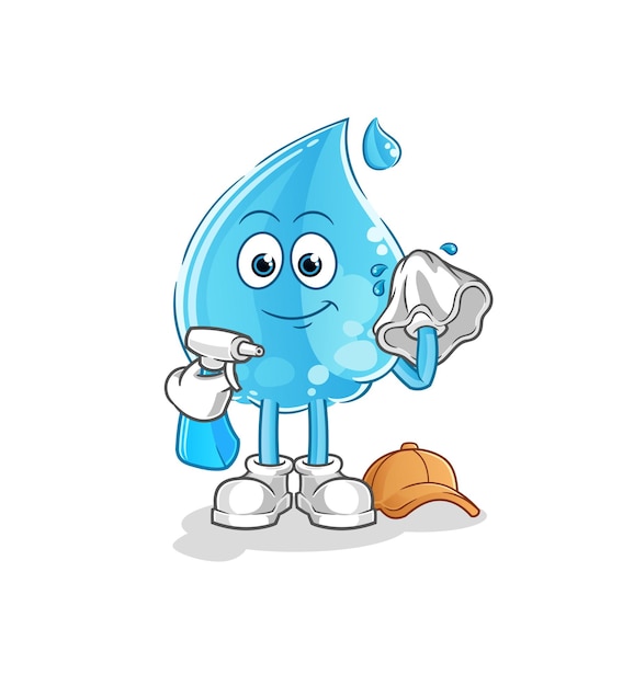 Water drop cleaner vector. cartoon character