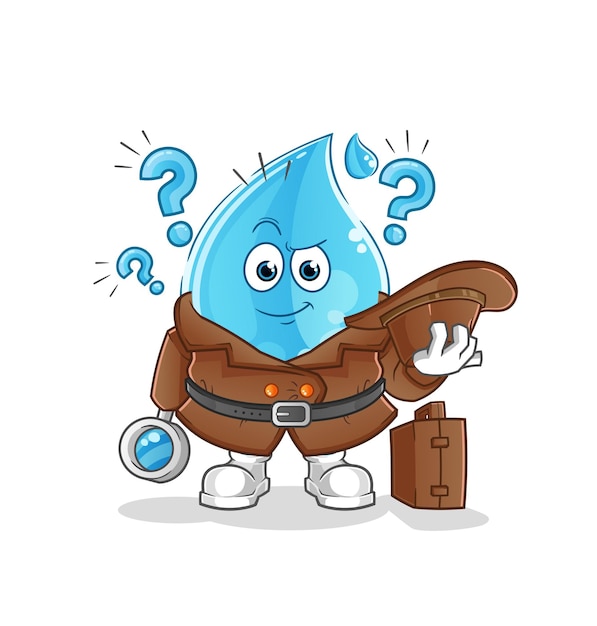 Water drop detective vector. cartoon character