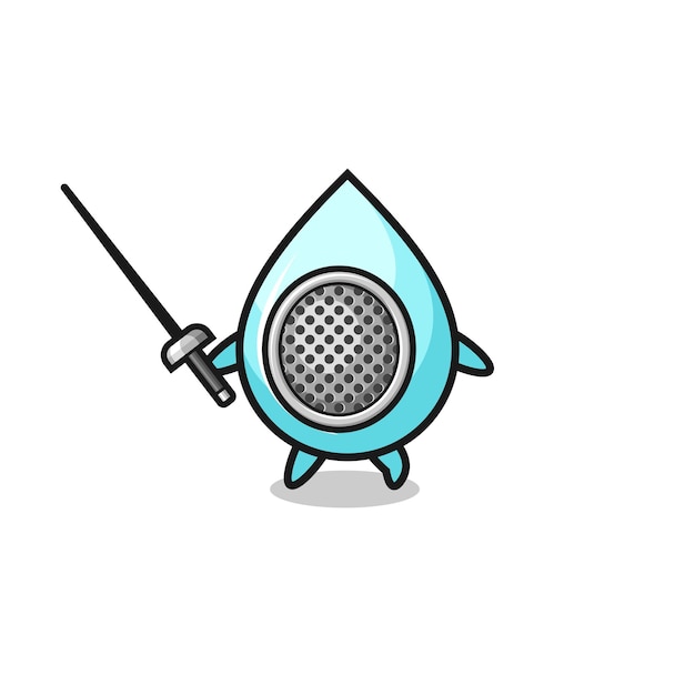 Water drop earth cartoon as fencer mascot , cute design