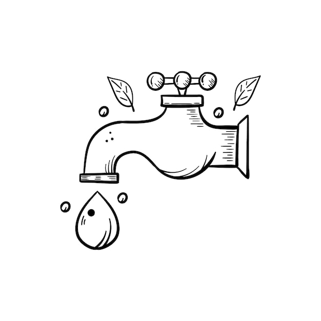 Water drop faucet nature environment doodle icon line hand drawn sketch vector illustration