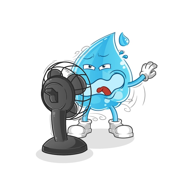 Water drop in front of the fan character. cartoon mascot vector