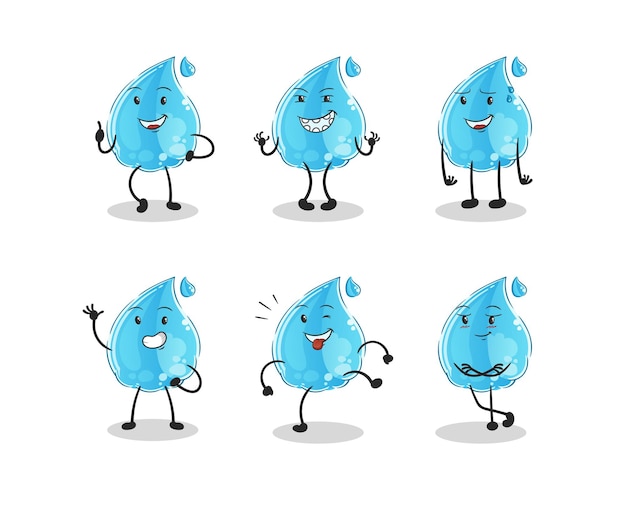 Water drop happy set character. cartoon mascot vector