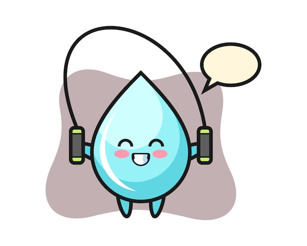 Water drop karakter cartoon met springtouw, leuke stijl ontwerp voor t-shirt