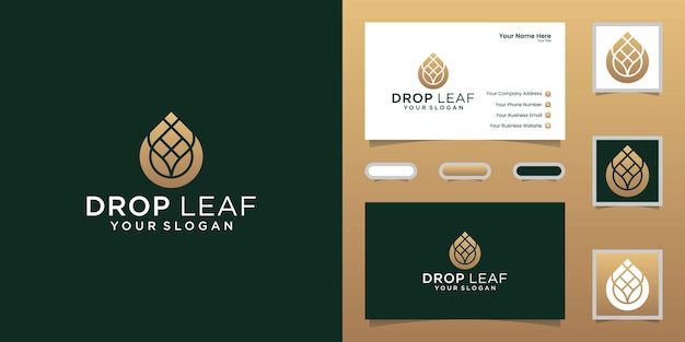 Water drop and leaf logo and business card