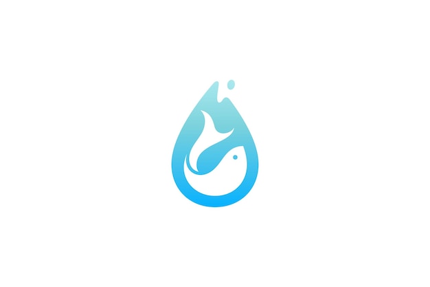 Логотип капли воды с сочетанием рыбы в синем градиентном стиле плоского дизайна