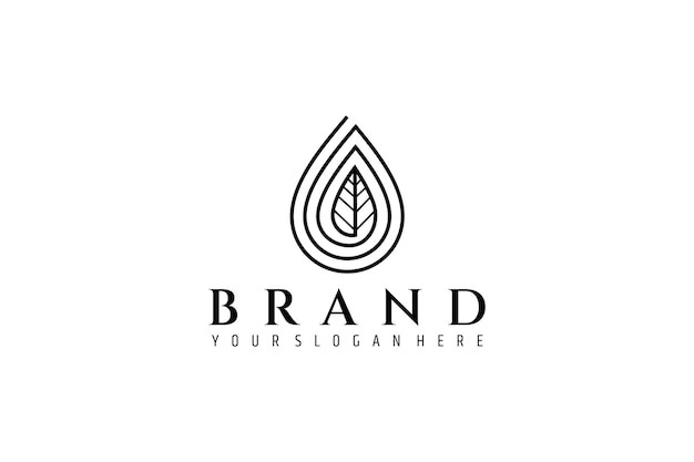 Water drop logo with leaf in the middle in continuous line design concept