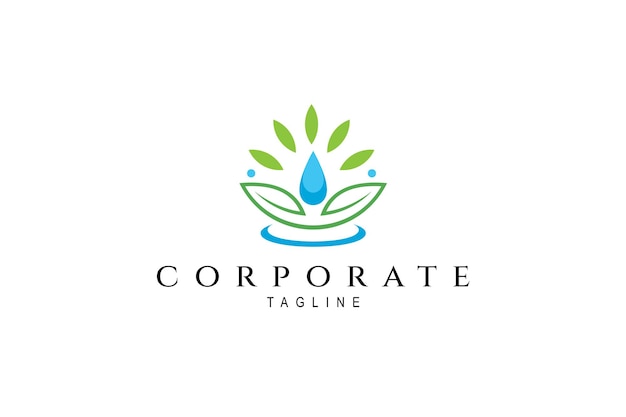 Water drop logo with natural leaves suitable for health nature conservation and natural drink