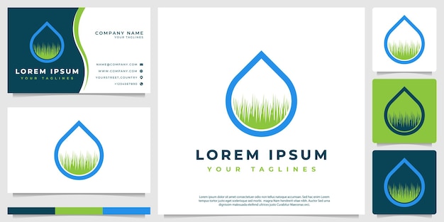 Water drop logos with grass