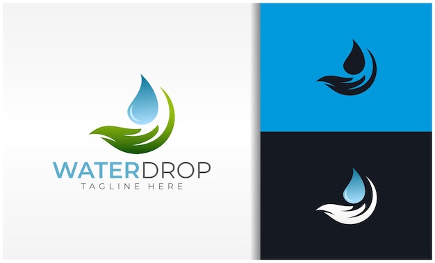 Water drop and natural leaf logo