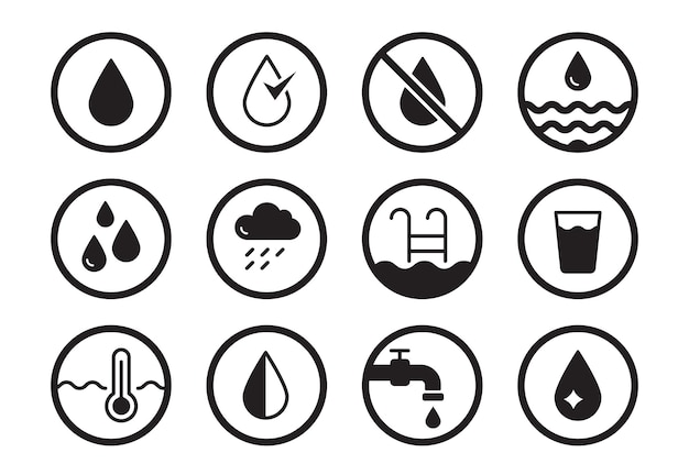 Water drop pictogram icon set Eco recycle water sea care icon Solid black shape symbol