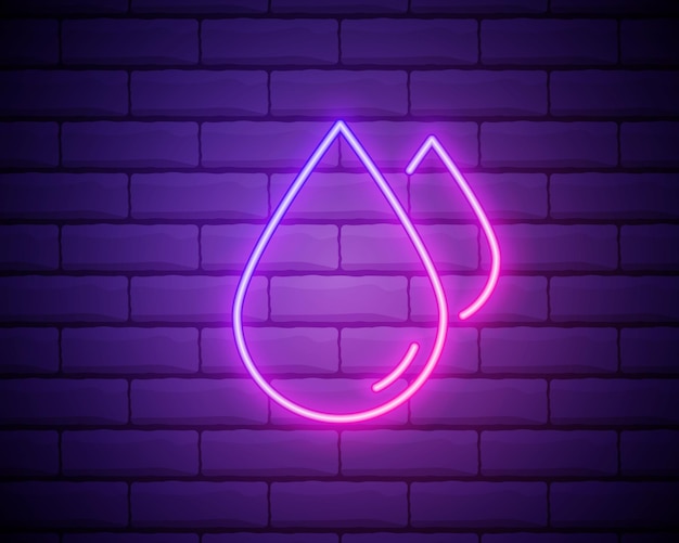 물방울 핑크 빛나는 네온 Ui Ux 아이콘 빛나는 기호 로고 벡터 벽돌 벽 배경에 고립