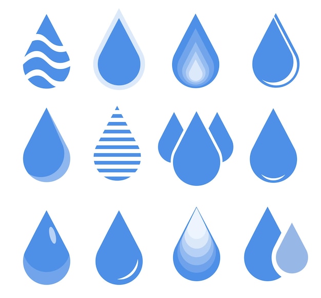Vector water drop set blue drop buttons