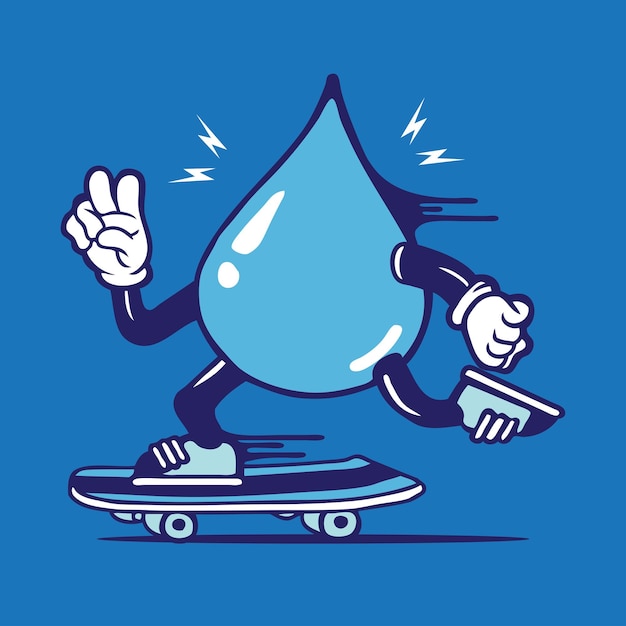 Vettore goccia d'acqua skater mascotte vettore skateboarding character design