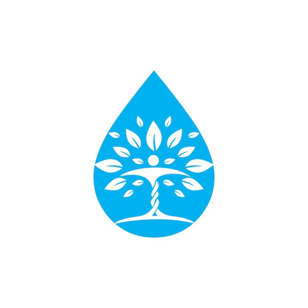 Goccia d'acqua con disegno del logo vettoriale dell'icona dell'albero umano