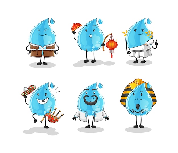 Water drop world culture group. cartoon mascot vector