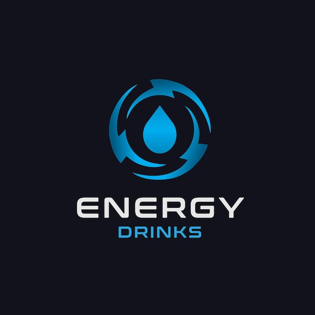 Vettore goccia d'acqua con design del logo della bevanda energetica a triplo fulmine circolare
