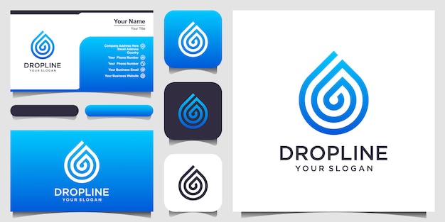 Water droplet with line art style logo and business card